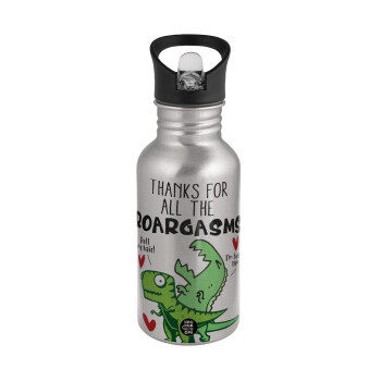 Thanks for all the ROARGASMS, Water bottle Silver with straw, stainless steel 500ml