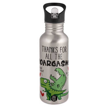 Thanks for all the ROARGASMS, Water bottle Silver with straw, stainless steel 600ml