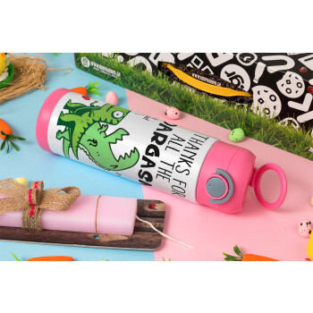 Thanks for all the ROARGASMS, Easter candle, Childrens hot water bottle, stainless steel, with safety straw, PINK (500ml)