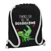 Backpack pouch GYMBAG Black, with pocket (40x48cm) & thick white cords