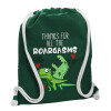Backpack pouch GYMBAG BOTTLE GREEN, with pocket (40x48cm) & thick white cords