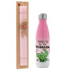 Easter Set, Metallic pink/white (Stainless steel) thermos, double-walled, 500ml & aromatic flat Easter candle (30cm) (PINK)