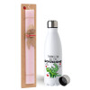 Easter Set, metallic stainless steel water bottle (750ml) & scented flat Easter candle (30cm) (PINK)