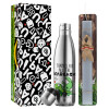 Easter Set, metallic stainless thermos flask (500ml) & scented flat Easter candle (30cm) (GRAY)