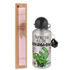 Easter Set, metallic Silver aluminum water bottle (500ml) & scented flat Easter candle (30cm) (PINK)
