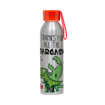 Thanks for all the ROARGASMS, Aluminum Sports Bottle 650ml – Silver with Red Cap and Silicone Strap