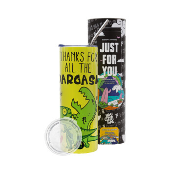 Thanks for all the ROARGASMS, Neon Yellow Travel Tumbler, with metal straw (Stainless steel 304 Food grade, BPA free, 600ml)