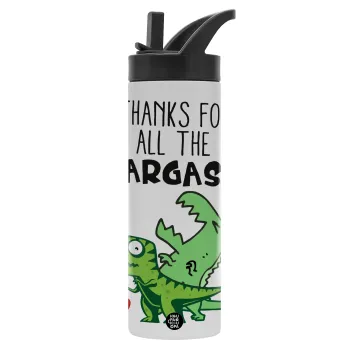 Thanks for all the ROARGASMS, Metallic thermos bottle with straw & handle, stainless steel (Stainless steel 304), double-walled, 600ml.