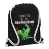Backpack pouch GYMBAG Black, with pocket (40x48cm) & thick white cords