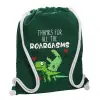 Backpack pouch GYMBAG BOTTLE GREEN, with pocket (40x48cm) & thick white cords
