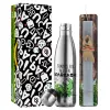 Easter Set, metallic stainless thermos flask (500ml) & scented flat Easter candle (30cm) (GRAY)