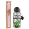 Easter Set, metallic Silver aluminum water bottle (500ml) & scented flat Easter candle (30cm) (PINK)