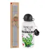 Easter Set, metallic aluminum water bottle (500ml) & aromatic flat Easter candle (30cm) (GRAY)