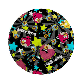 Τα πουλάκια angry birds μαύρο, Επιφάνεια κοπής γυάλινη στρογγυλή (30cm)