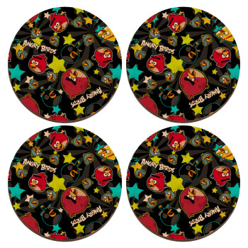 Τα πουλάκια angry birds μαύρο, ΣΕΤ x4 Σουβέρ ξύλινα στρογγυλά plywood (9cm)
