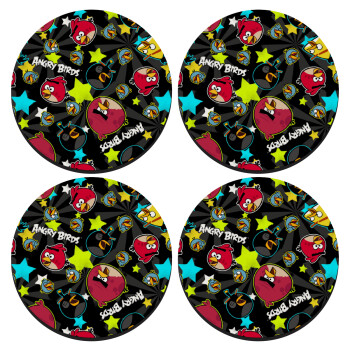 Τα πουλάκια angry birds μαύρο, ΣΕΤ 4 Σουβέρ ξύλινα στρογγυλά (9cm)