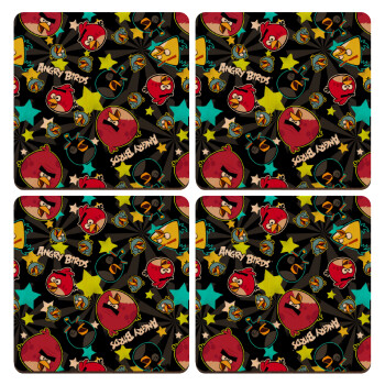 Τα πουλάκια angry birds μαύρο, ΣΕΤ x4 Σουβέρ ξύλινα τετράγωνα plywood (9cm)