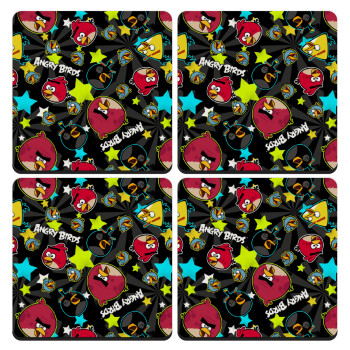 Τα πουλάκια angry birds μαύρο, ΣΕΤ 4 Σουβέρ ξύλινα τετράγωνα (9cm)
