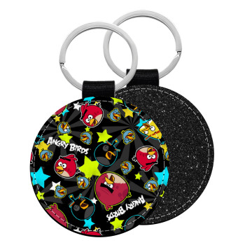 Τα πουλάκια angry birds μαύρο, Μπρελόκ Δερματίνη, στρογγυλό ΜΑΥΡΟ (5cm)