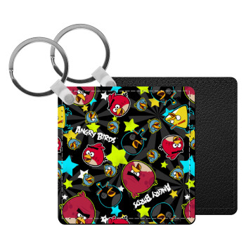Τα πουλάκια angry birds μαύρο, Μπρελόκ Δερματίνη, τετράγωνο ΜΑΥΡΟ (5x5cm)