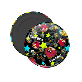 Τα πουλάκια angry birds μαύρο, Μαγνητάκι ψυγείου στρογγυλό διάστασης 5cm