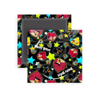 Τα πουλάκια angry birds μαύρο, Μαγνητάκι ψυγείου τετράγωνο διάστασης 5x5cm