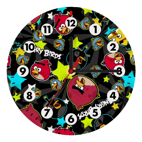 Τα πουλάκια angry birds μαύρο — Wooden wall clock (20cm)