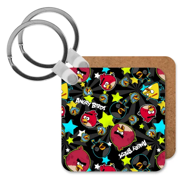 Τα πουλάκια angry birds μαύρο — Square wooden MDF keychain
