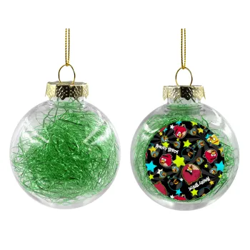 Τα πουλάκια angry birds μαύρο, Transparent Christmas tree ball ornament with green filling 8cm