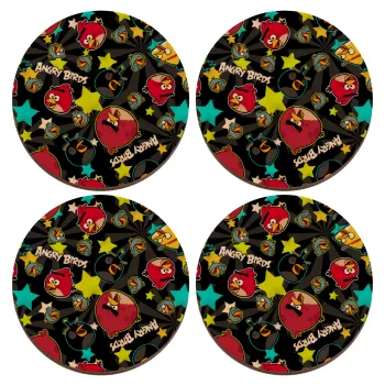 Τα πουλάκια angry birds μαύρο, ΣΕΤ x4 Σουβέρ ξύλινα στρογγυλά plywood (9cm)