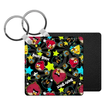 Τα πουλάκια angry birds μαύρο, Μπρελόκ Δερματίνη, τετράγωνο ΜΑΥΡΟ (5x5cm)