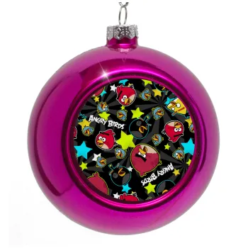 Τα πουλάκια angry birds μαύρο, Στολίδι Χριστουγεννιάτικη μπάλα δένδρου Μωβ 8cm