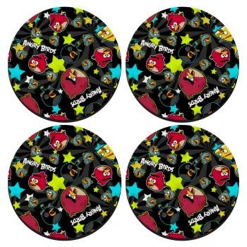Τα πουλάκια angry birds μαύρο, ΣΕΤ 4 Σουβέρ ξύλινα στρογγυλά (9cm)