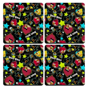 Τα πουλάκια angry birds μαύρο, ΣΕΤ 4 Σουβέρ ξύλινα τετράγωνα (9cm)