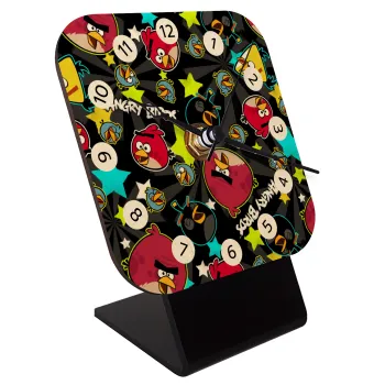 Τα πουλάκια angry birds μαύρο, Επιτραπέζιο ρολόι σε φυσικό ξύλο (10cm)