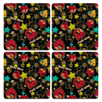 Τα πουλάκια angry birds μαύρο, ΣΕΤ x4 Σουβέρ ξύλινα τετράγωνα plywood (9cm)