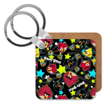 Τα πουλάκια angry birds μαύρο, Μπρελόκ Ξύλινο τετράγωνο MDF
