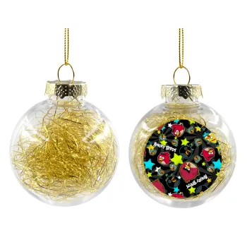 Τα πουλάκια angry birds μαύρο, Transparent Christmas tree ball ornament with gold filling 8cm