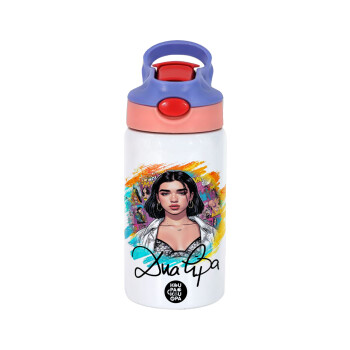 Dua lipa, Children's hot water bottle, stainless steel, with safety straw, pink/purple (350ml)