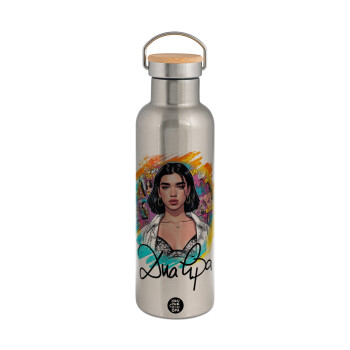 Dua lipa, Stainless steel Silver with wooden lid (bamboo), double wall, 750ml
