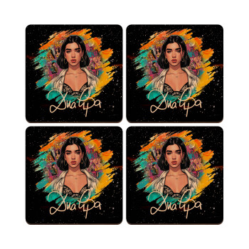 Dua lipa, ΣΕΤ x4 Σουβέρ ξύλινα τετράγωνα plywood (9cm)