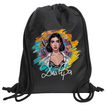Dua lipa, Backpack pouch GYMBAG Black, with pocket (40x48cm) & thick cords