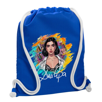 Dua lipa, Backpack pouch GYMBAG Blue, with pocket (40x48cm) & thick cords