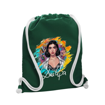 Dua lipa, Backpack pouch GYMBAG BOTTLE GREEN, with pocket (40x48cm) & thick white cords