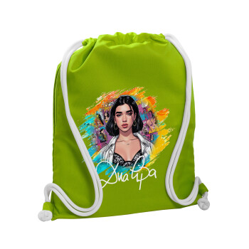 Dua lipa, Backpack bag GYMBAG LIME GREEN, with pocket (40x48cm) & thick cords