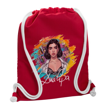 Dua lipa, Τσάντα πλάτης πουγκί GYMBAG Κόκκινη, με τσέπη (40x48cm) & χονδρά κορδόνια