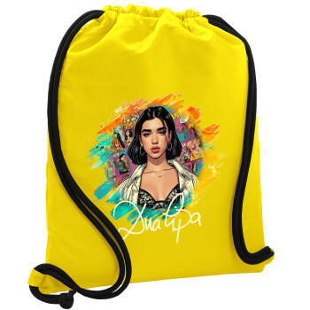 Dua lipa, Backpack pouch GYMBAG Yellow, with pocket (40x48cm) & thick cords