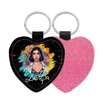 Dua lipa, Μπρελόκ PU δερμάτινο glitter καρδιά ΡΟΖ