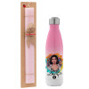 Easter Set, Metallic pink/white (Stainless steel) thermos, double-walled, 500ml & aromatic flat Easter candle (30cm) (PINK)