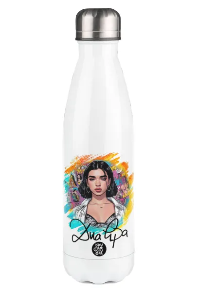 Dua lipa — Μεταλλικό παγούρι θερμός Λευκό (Stainless steel), διπλού τοιχώματος, 500ml